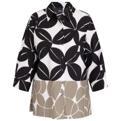 Online Persona by Marina Rinaldi Cotton Poplin Printed Shirt Khaki