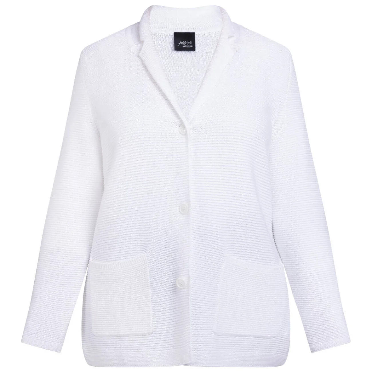 Online Persona by Marina Rinaldi Ribbed Cotton Cardigan White