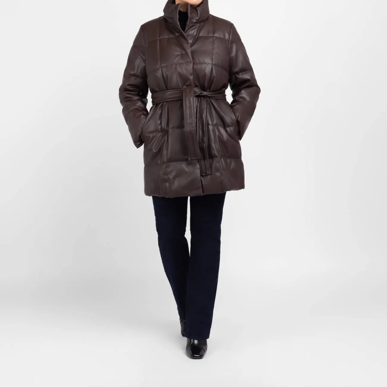 Discount Persona by Marina Rinaldi FAUX-LEATHER PUFFER BROWN