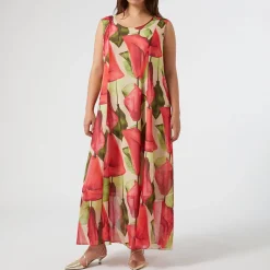 Best Persona by Marina Rinaldi Floral Print Dress Optional Sleeve Coral