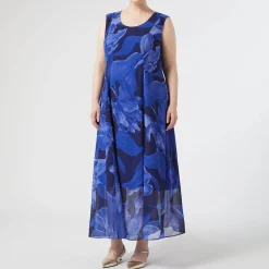 Best Persona by Marina Rinaldi Floral Print Dress Optional Sleeve Blue