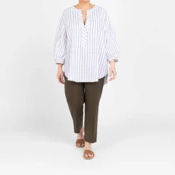Best Persona by Marina Rinaldi Cotton Linen Tunic Blue Stripe