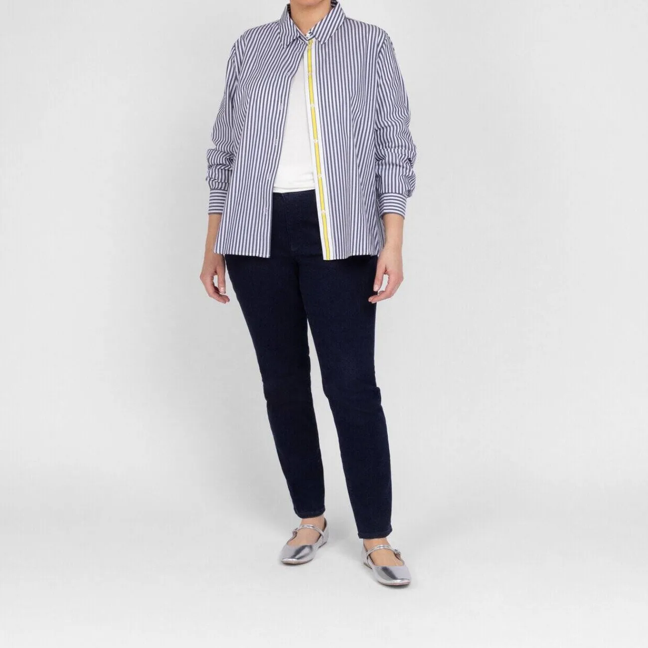 Online Persona by Marina Rinaldi Stripe Cotton Shirt Navy