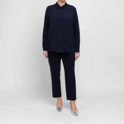Hot Persona by Marina Rinaldi Silk Blend Crepe de Chine Shirt Navy