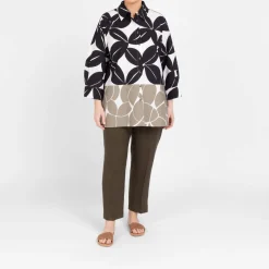 Online Persona by Marina Rinaldi Cotton Poplin Printed Shirt Khaki