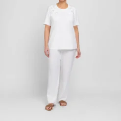 Fashion Persona by Marina Rinaldi Cotton Embroidered T-Shirt White