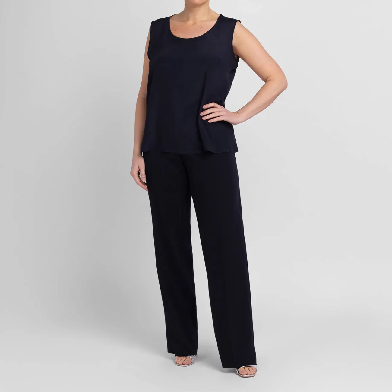 Fashion Persona by Marina Rinaldi Silk Acetate Vest Optional Sleeve Navy