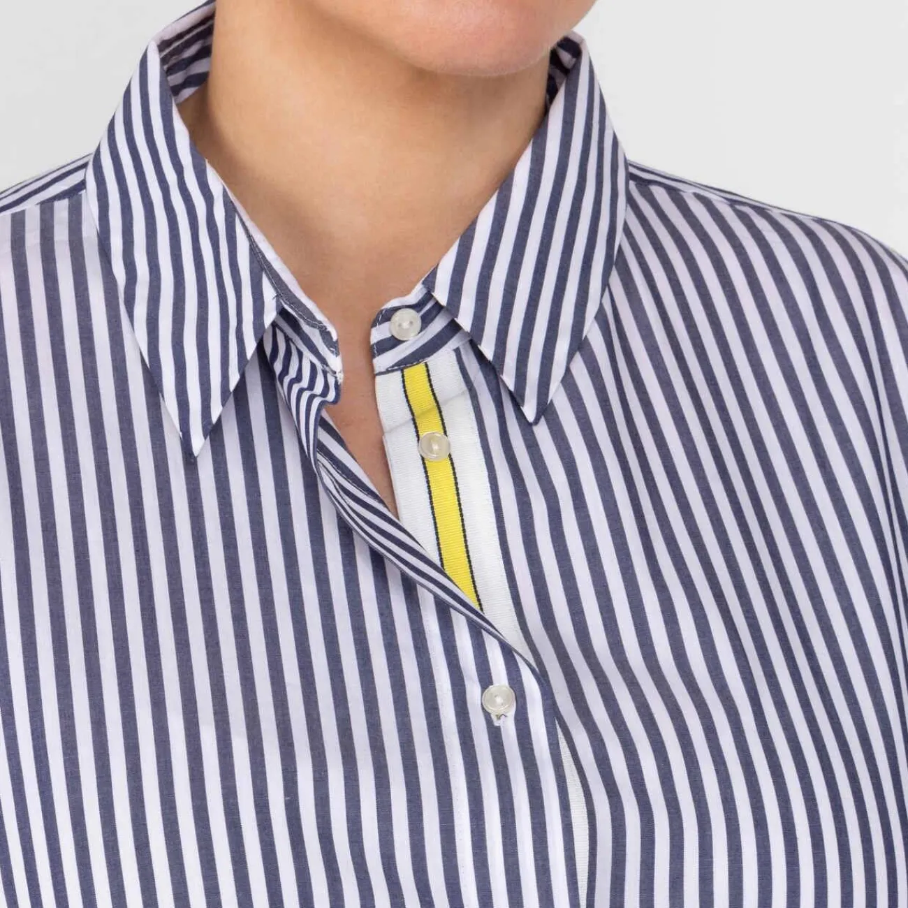 Online Persona by Marina Rinaldi Stripe Cotton Shirt Navy