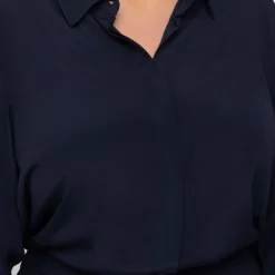Hot Persona by Marina Rinaldi Silk Blend Crepe de Chine Shirt Navy