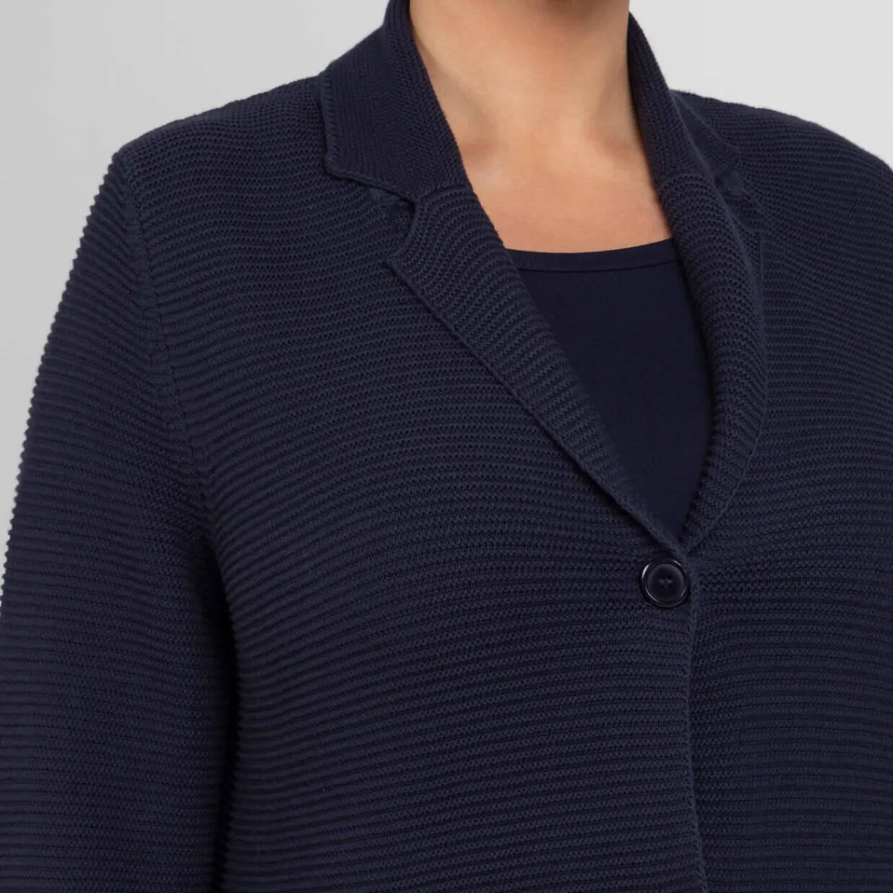 Fashion Persona by Marina Rinaldi Ribbed Cotton Cardigan Navy