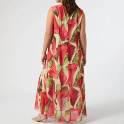 Best Persona by Marina Rinaldi Floral Print Dress Optional Sleeve Coral