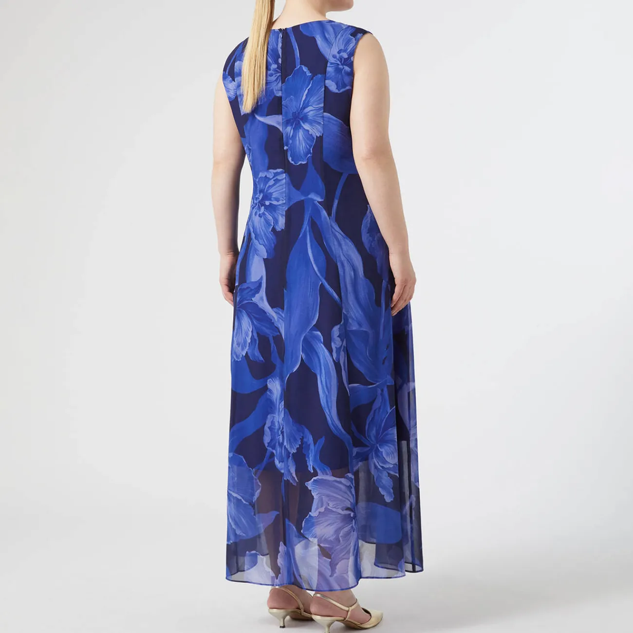 Best Persona by Marina Rinaldi Floral Print Dress Optional Sleeve Blue