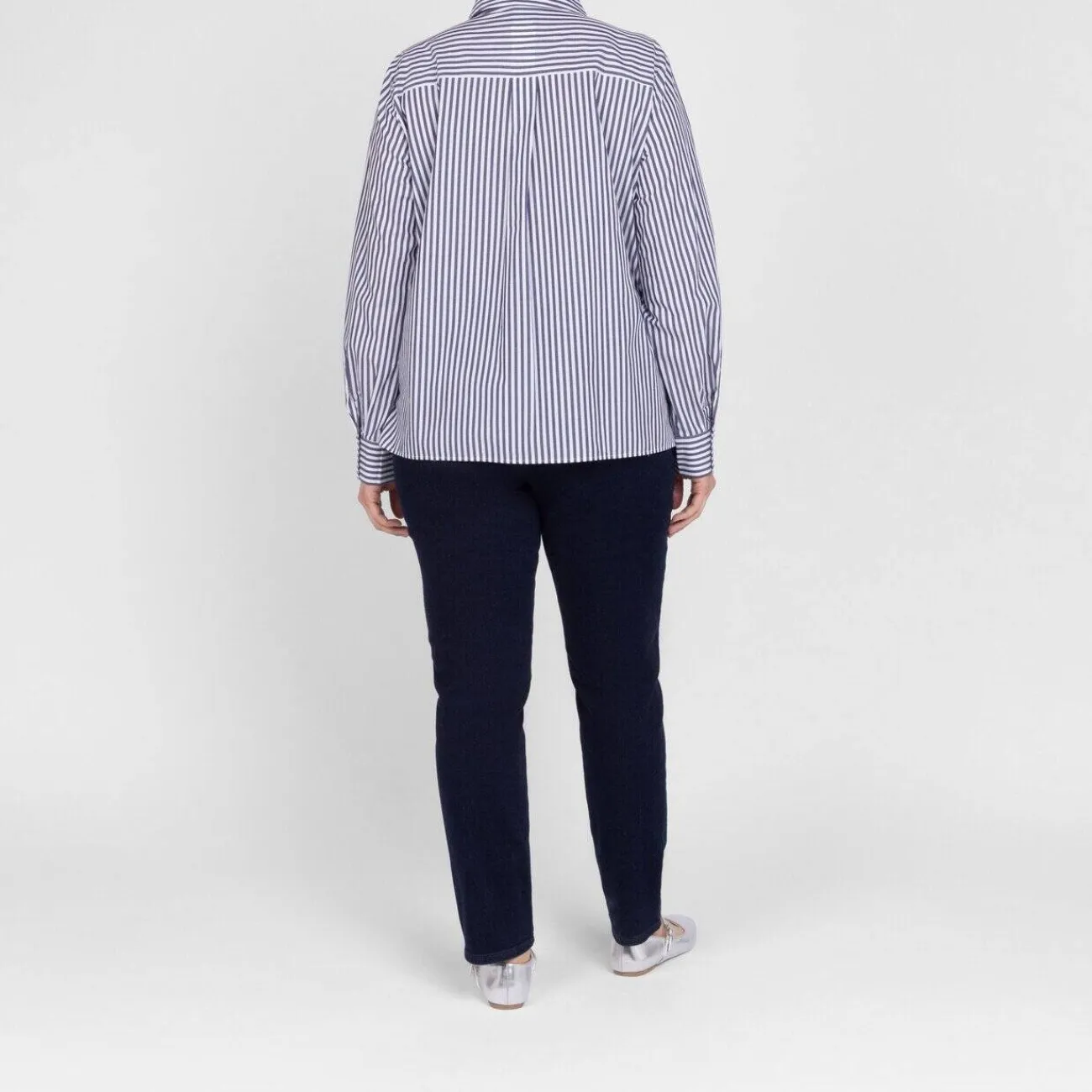 Online Persona by Marina Rinaldi Stripe Cotton Shirt Navy