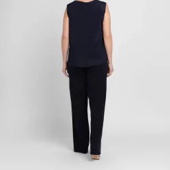 Fashion Persona by Marina Rinaldi Silk Acetate Vest Optional Sleeve Navy