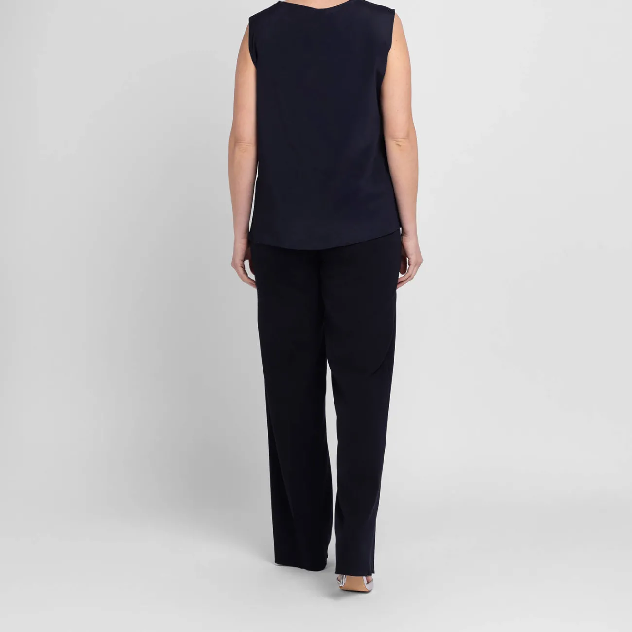 Fashion Persona by Marina Rinaldi Silk Acetate Vest Optional Sleeve Navy