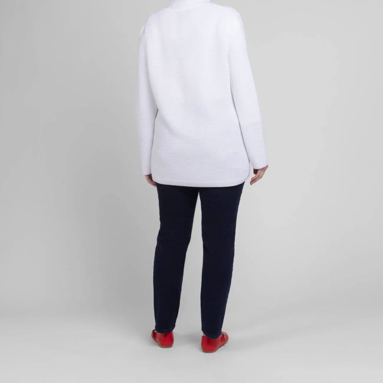 Online Persona by Marina Rinaldi Ribbed Cotton Cardigan White