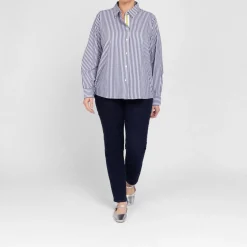 Online Persona by Marina Rinaldi Stripe Cotton Shirt Navy