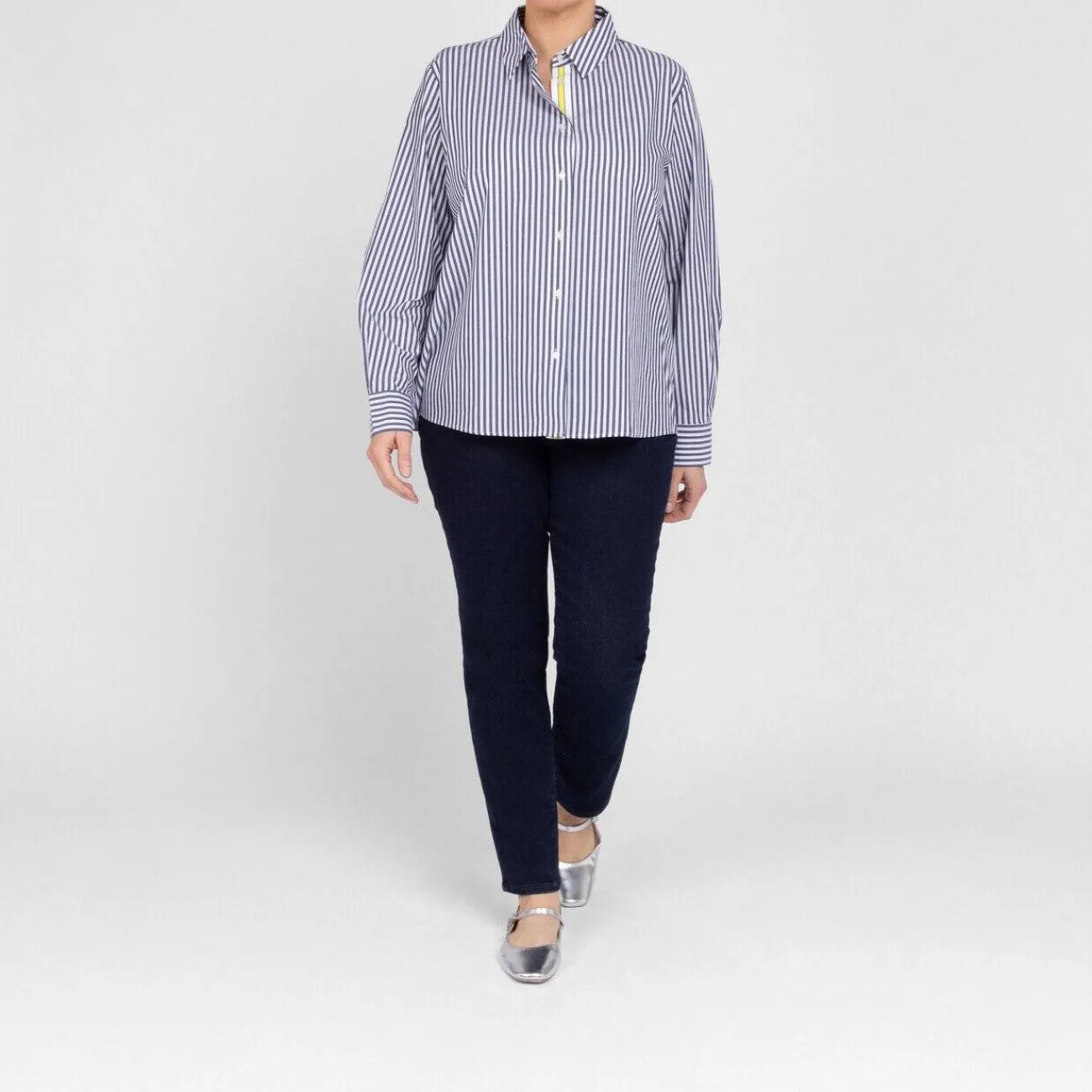 Online Persona by Marina Rinaldi Stripe Cotton Shirt Navy