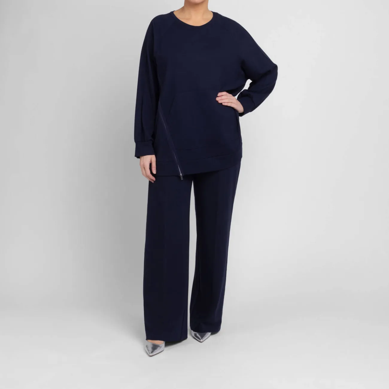 Discount Persona by Marina Rinaldi Jersey Zip Detail Tunic Navy