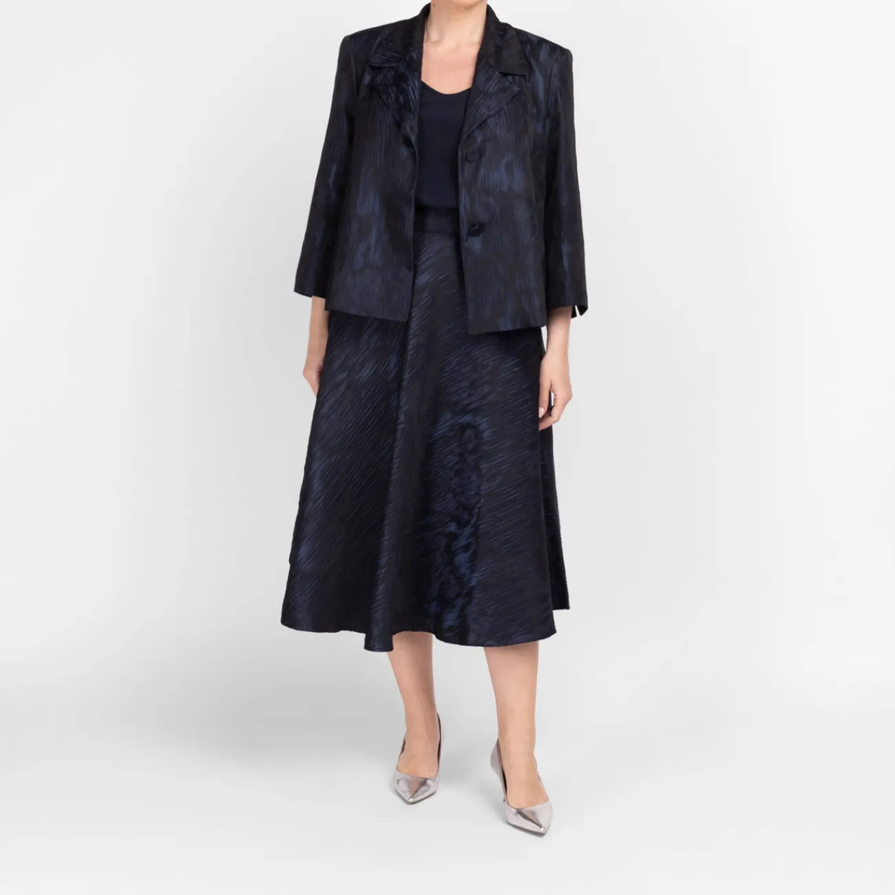 Fashion Persona by Marina Rinaldi Silk Acetate Vest Optional Sleeve Navy