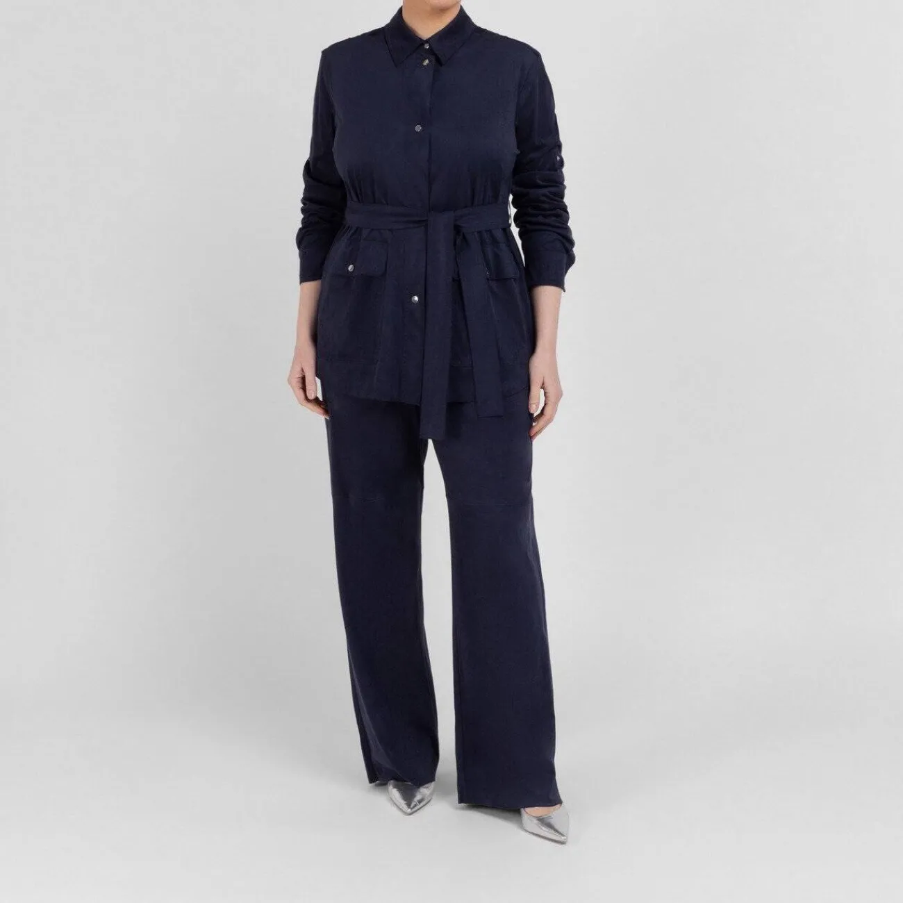 Online Persona by Marina Rinaldi Suedette Trousers Navy