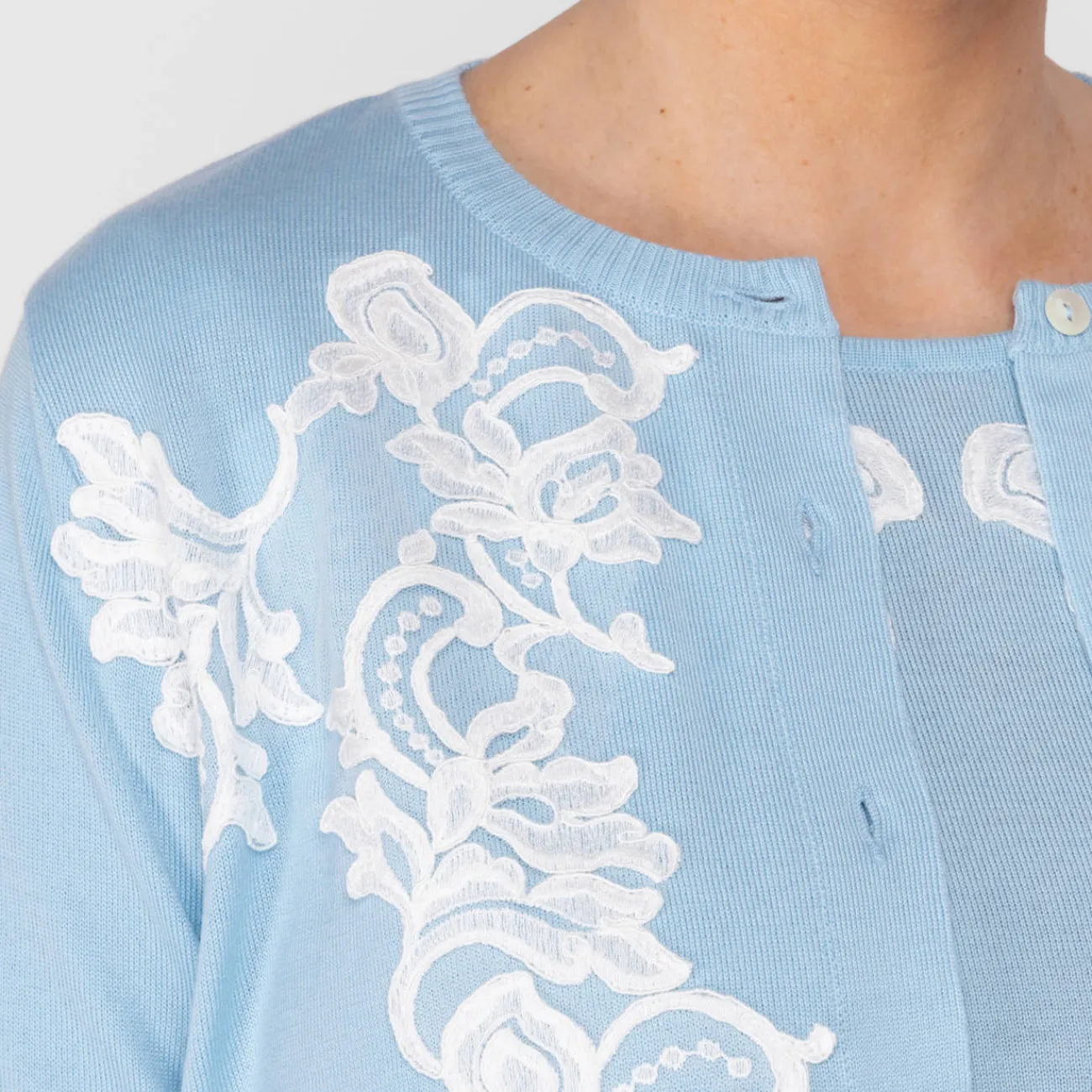 Clearance Piero Moretti Merino Applique Twinset Pale Blue