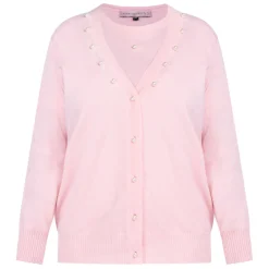 Fashion Piero Moretti Merino Pearl Embellished Cardigan Twinset Pale Pink