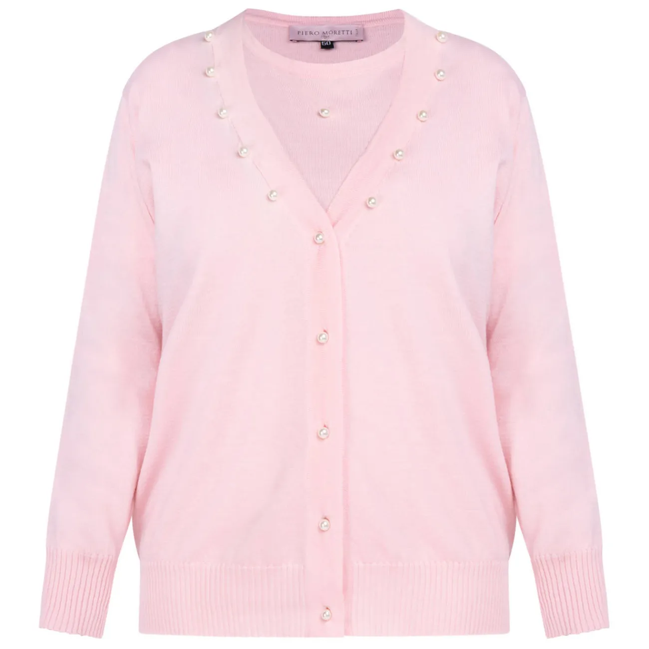 Fashion Piero Moretti Merino Pearl Embellished Cardigan Twinset Pale Pink