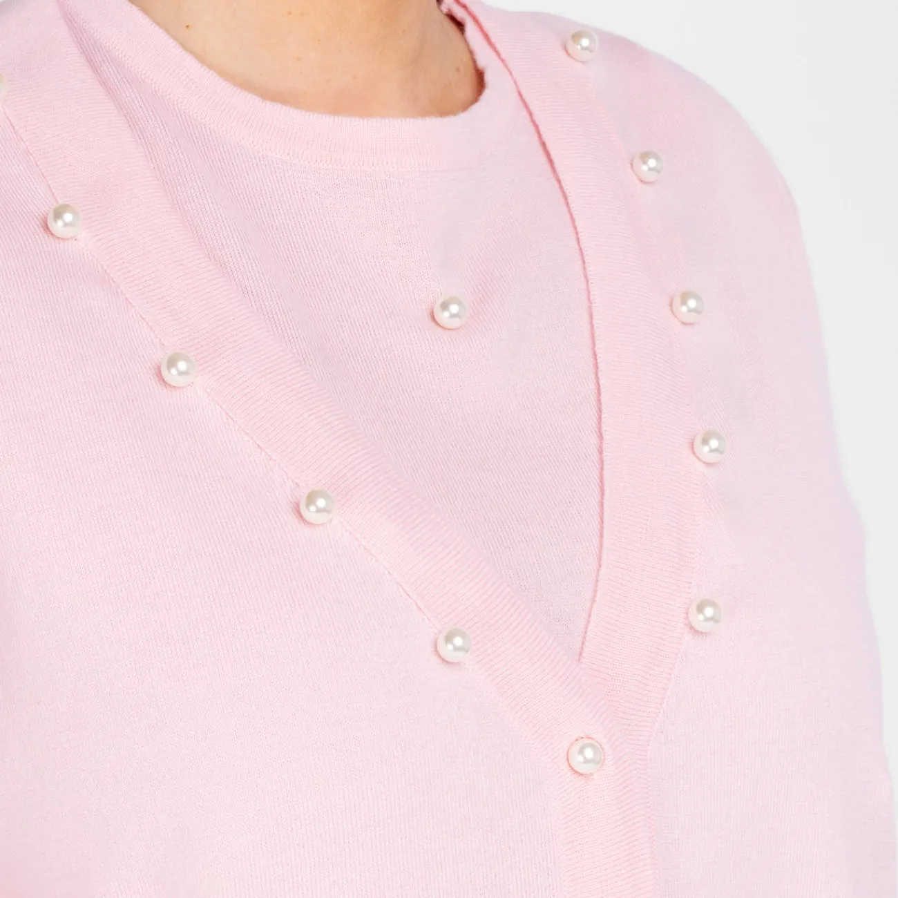 Fashion Piero Moretti Merino Pearl Embellished Cardigan Twinset Pale Pink