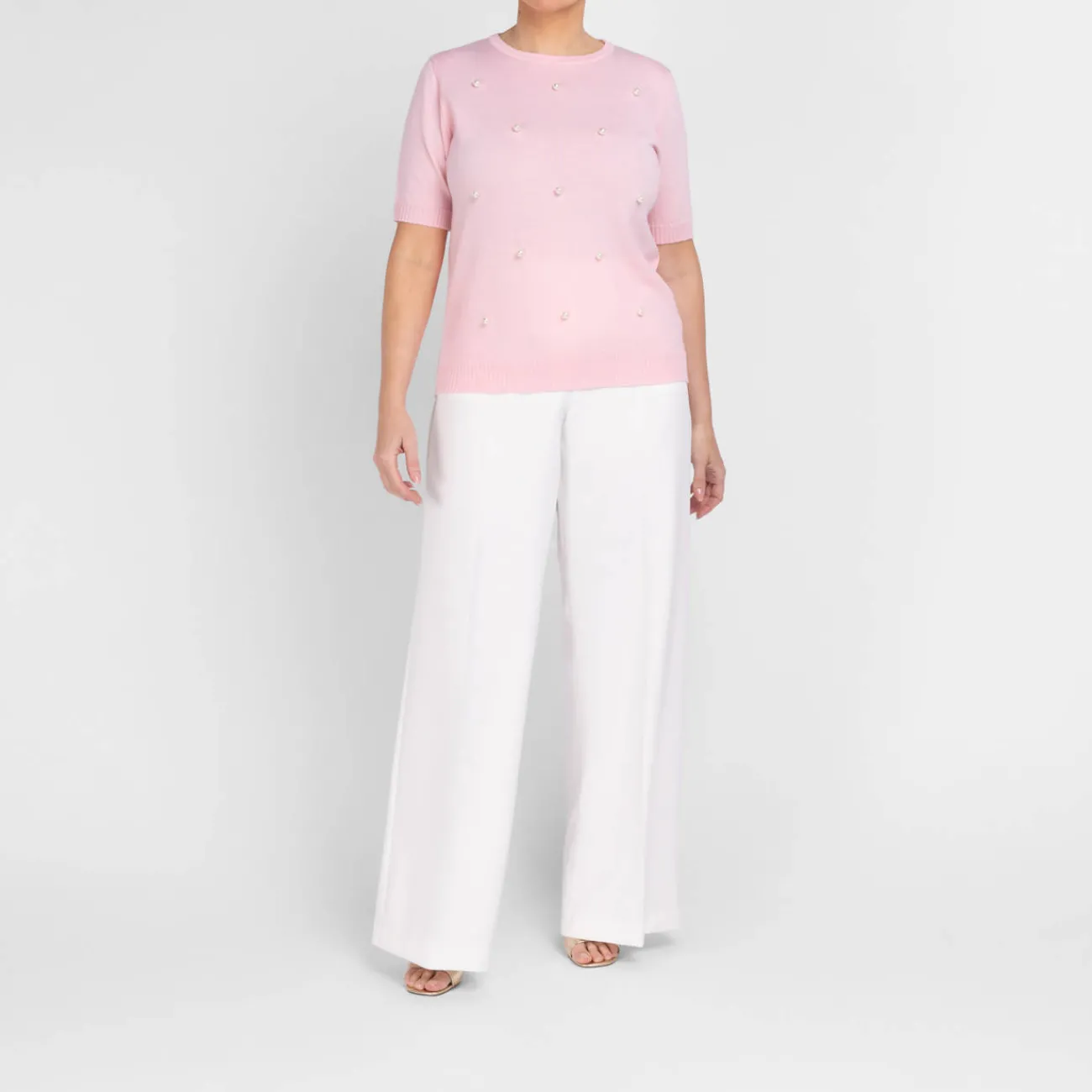 Fashion Piero Moretti Merino Pearl Embellished Cardigan Twinset Pale Pink