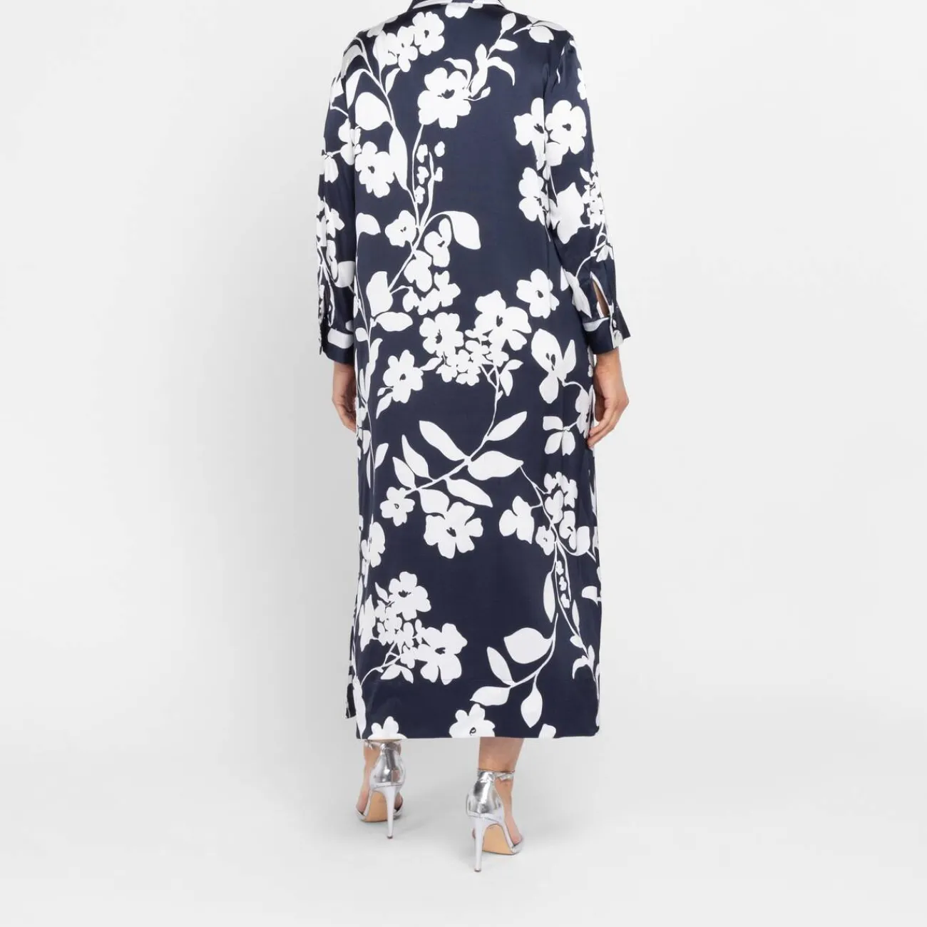 New Piero Moretti Satin Viscose Dress Navy