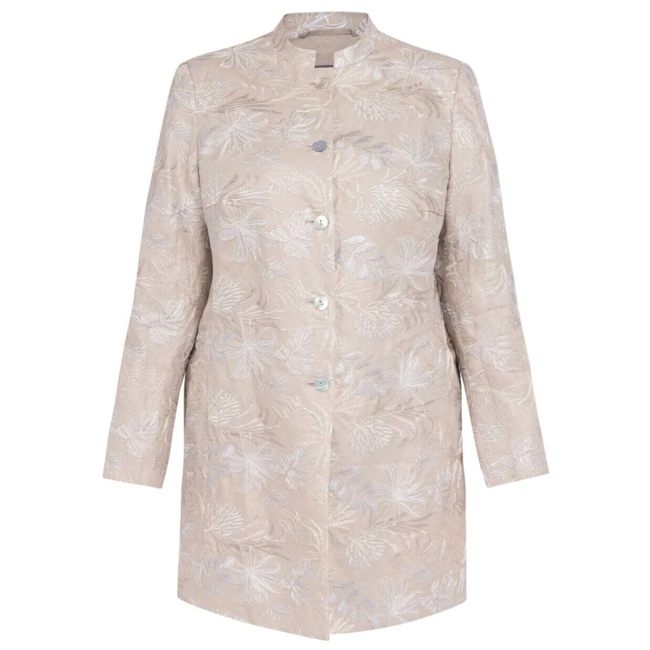 Outlet Rof Amo Rofa Long Embroidered Linen Jacket Beige