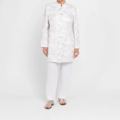 Clearance Rof Amo Rofa Long Embroidered Linen Jacket Cream
