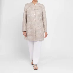Outlet Rof Amo Rofa Long Embroidered Linen Jacket Beige