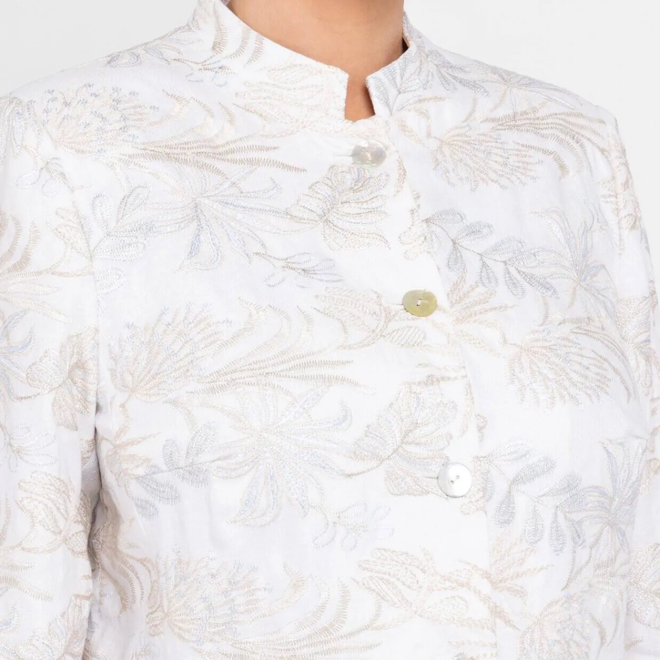 Clearance Rof Amo Rofa Long Embroidered Linen Jacket Cream