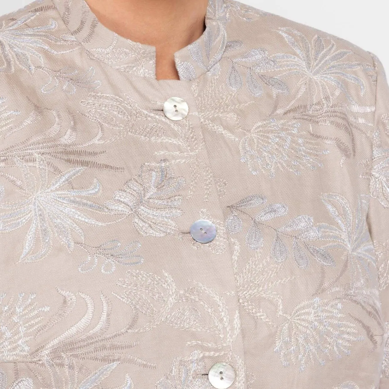 Outlet Rof Amo Rofa Long Embroidered Linen Jacket Beige