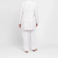Clearance Rof Amo Rofa Long Embroidered Linen Jacket Cream