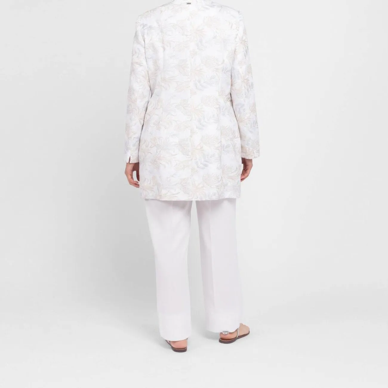Clearance Rof Amo Rofa Long Embroidered Linen Jacket Cream