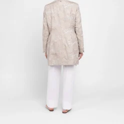 Outlet Rof Amo Rofa Long Embroidered Linen Jacket Beige