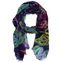 Discount Salto Abstract Floral Print Merino Wool Scarf Purple