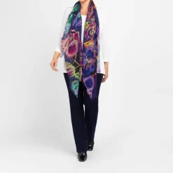 Discount Salto Abstract Floral Print Merino Wool Scarf Purple