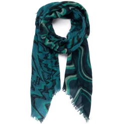 Best Salto Abstract Swirl Print Merino Wool Scarf Green