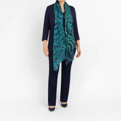 Best Salto Abstract Swirl Print Merino Wool Scarf Green