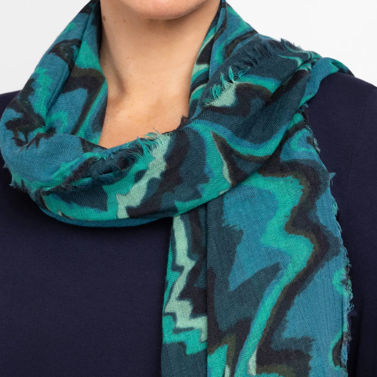 Best Salto Abstract Swirl Print Merino Wool Scarf Green