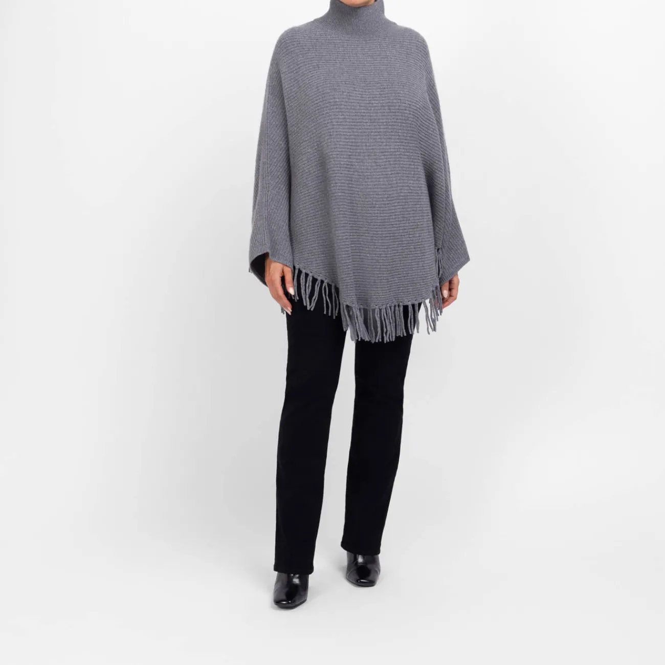Fashion Sandra Portelli Cashmere Knitted Poncho With Sleeves Dark Grey
