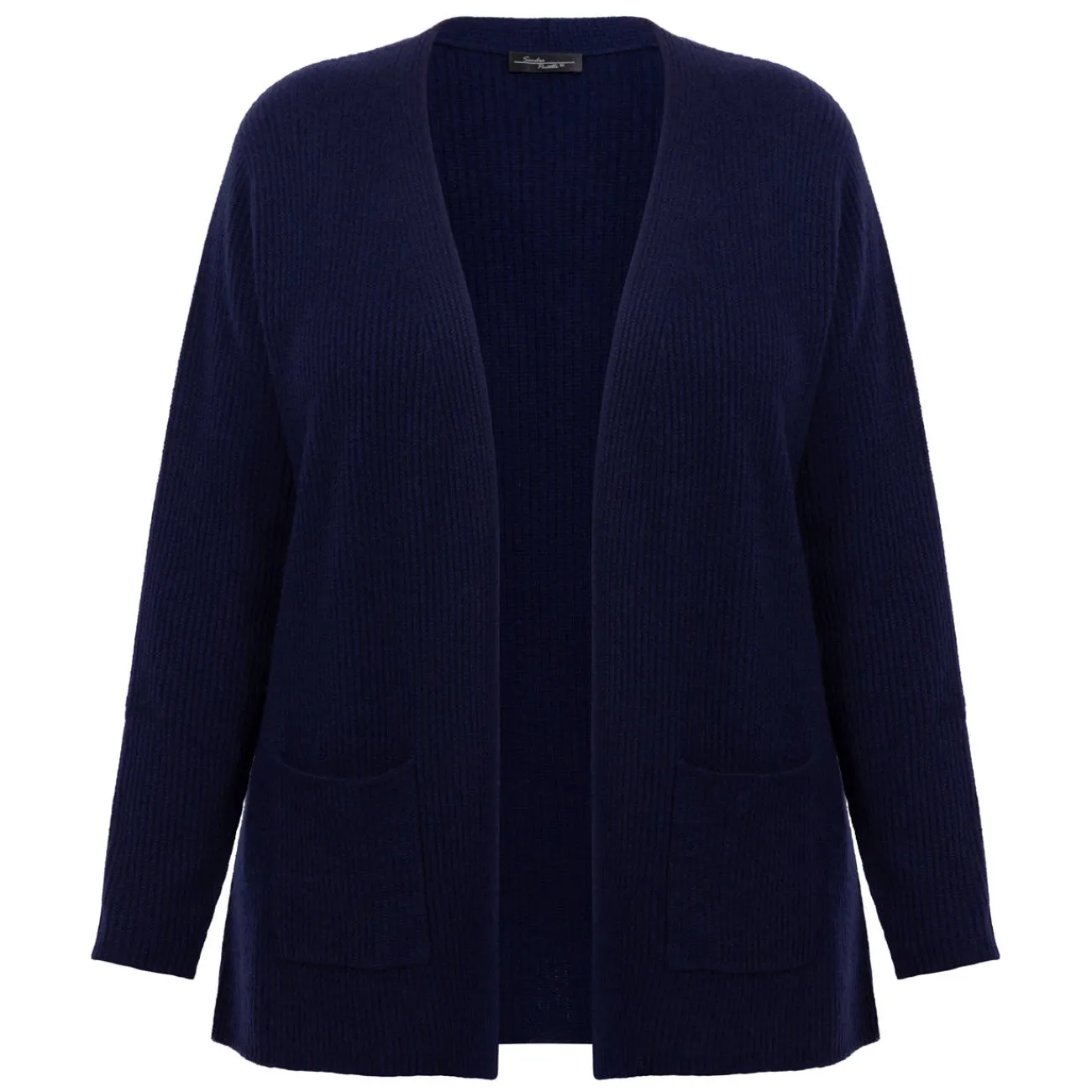 New Sandra Portelli Pure Cashmere Ribbed Cardigan Navy