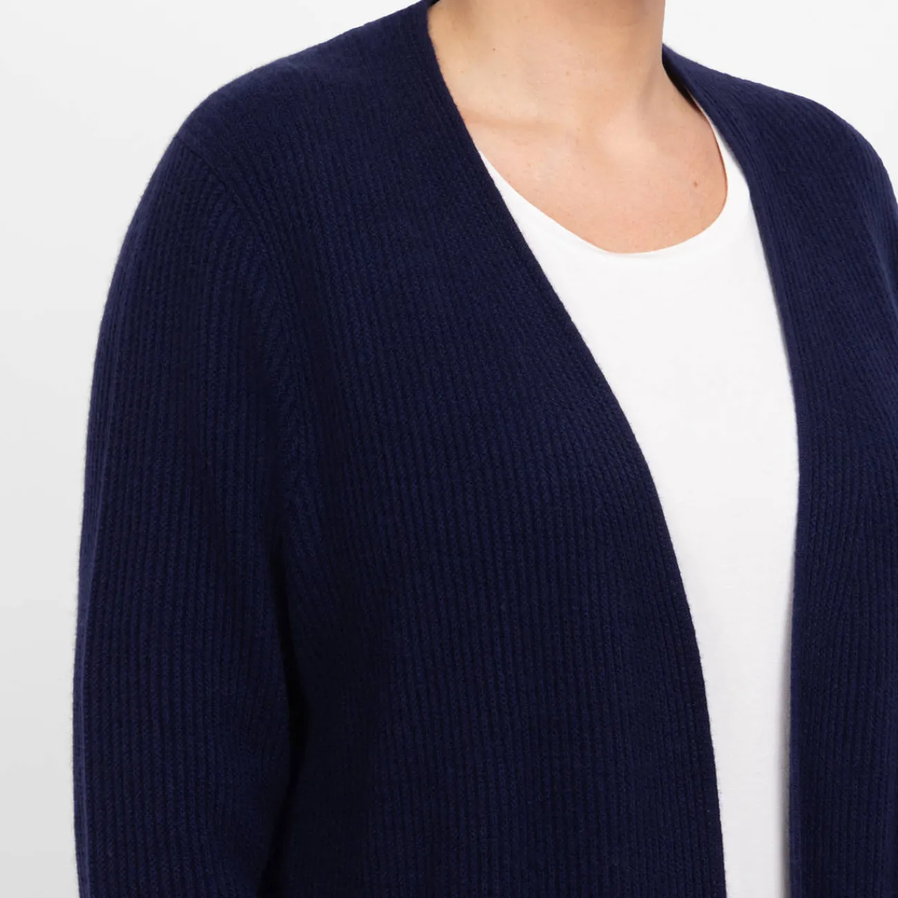 New Sandra Portelli Pure Cashmere Ribbed Cardigan Navy