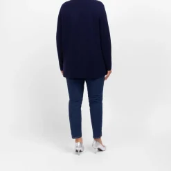 New Sandra Portelli Pure Cashmere Ribbed Cardigan Navy