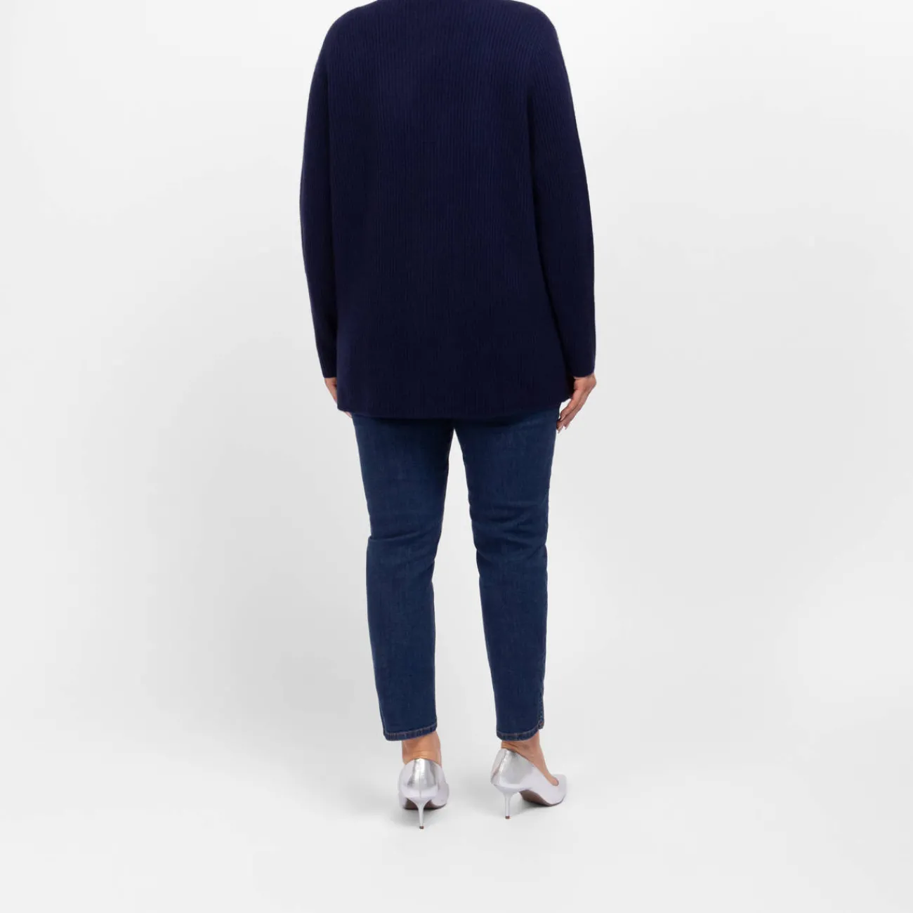 New Sandra Portelli Pure Cashmere Ribbed Cardigan Navy