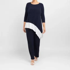 Fashion Tia Asymmetric Tunic Navy and Off-White